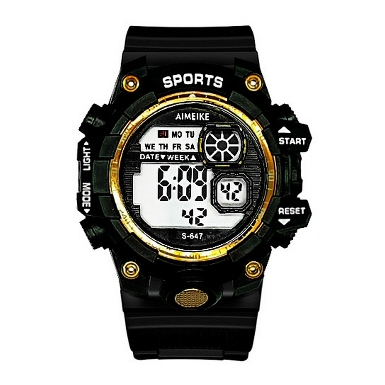 Reloj Digital Resistente Al Agua Impermeable Luces Borde Amarillo + Estuche